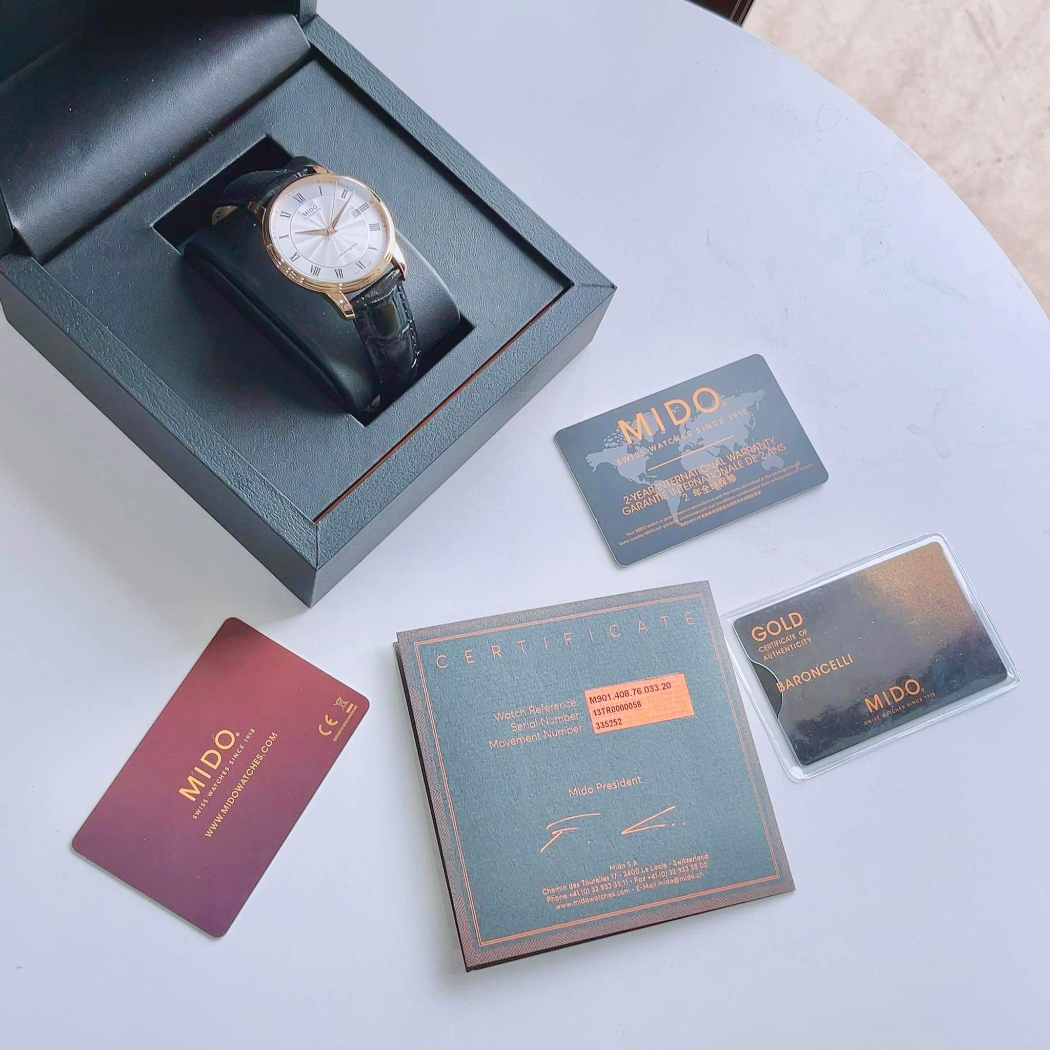 Mido Baroncelli III Chronometer 18K Rose Gold M901.408.76.033.20 M9014087603320