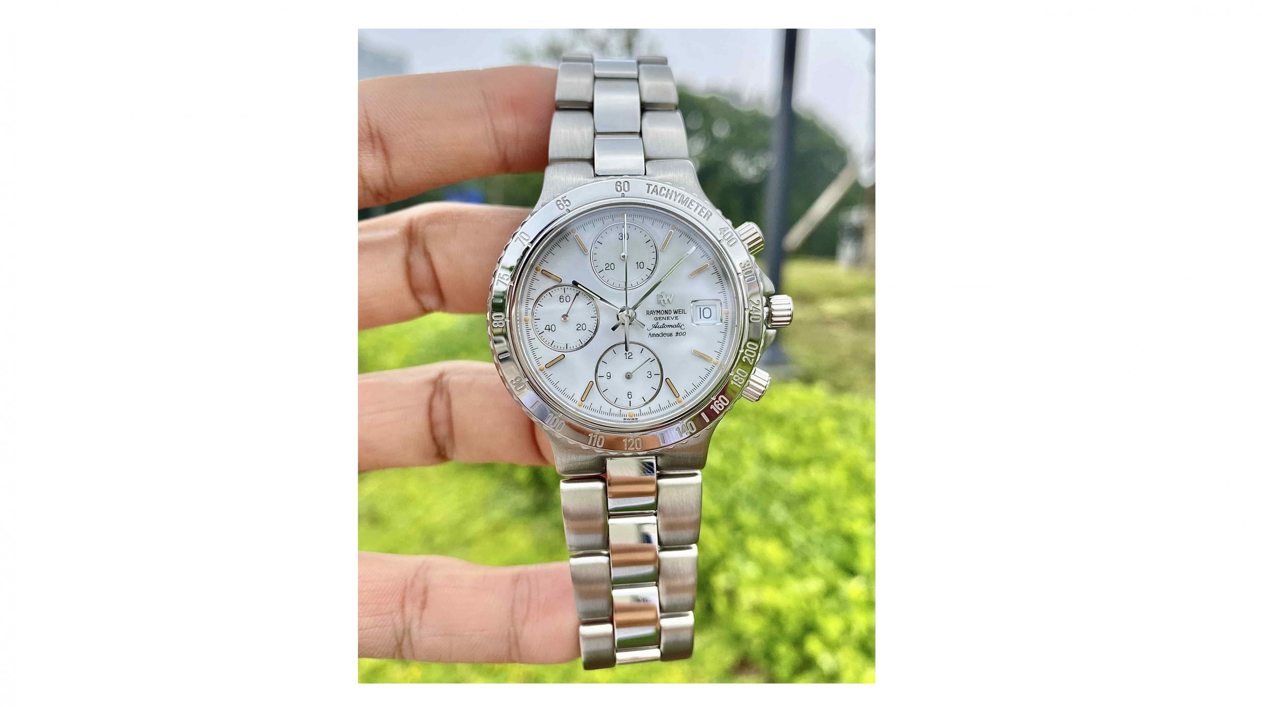 Raymond Weil Amadeus 200 Men's Automatic White Dial Steel Bracelet Watch 7701