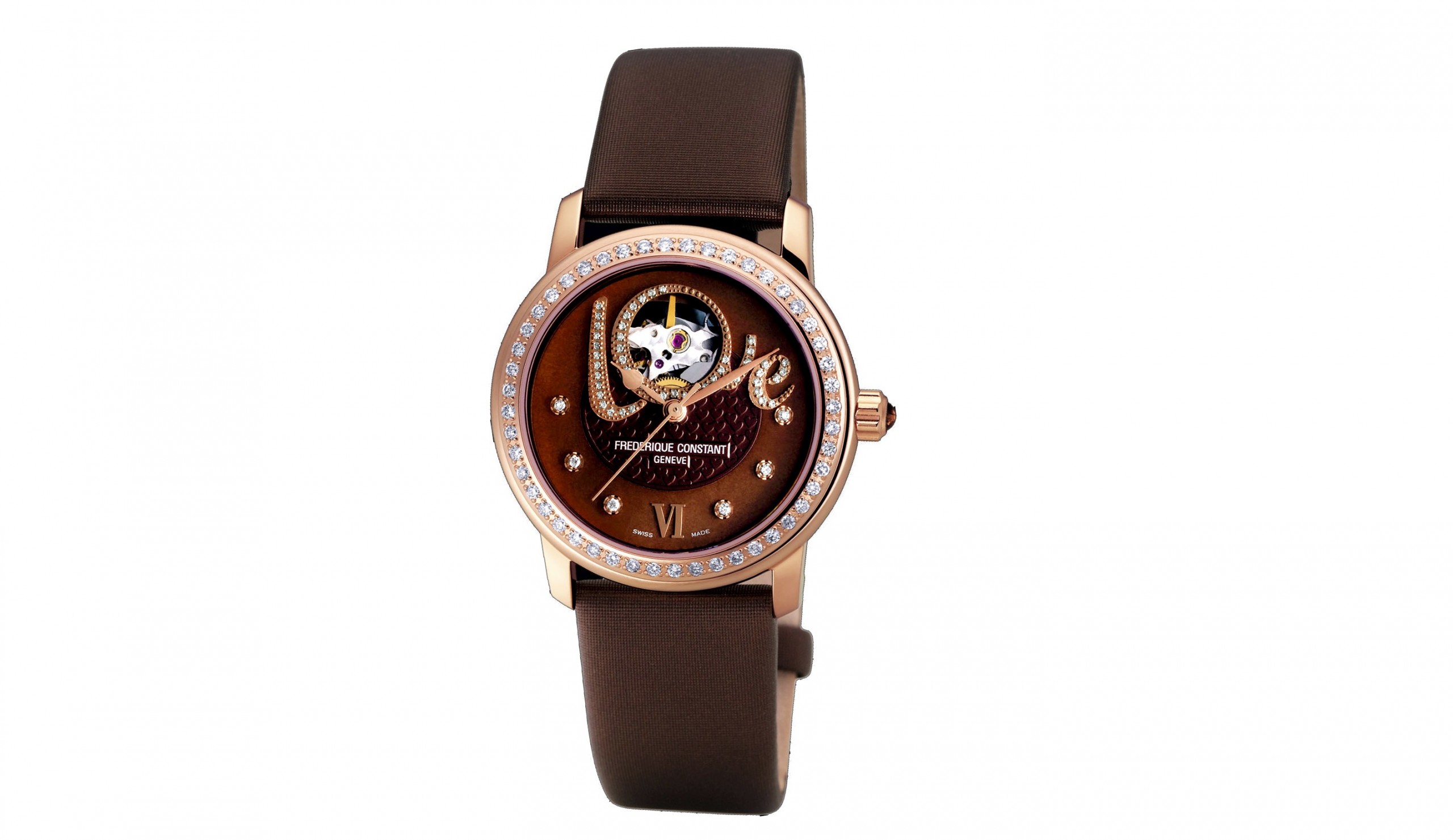 FREDERIQUE CONSTANT HEART BEAT AUTOMATIC DIAMOND BROWN DIAL BROWN SATIN FC-310CLHB2PD4 FC310CLHB2PD4